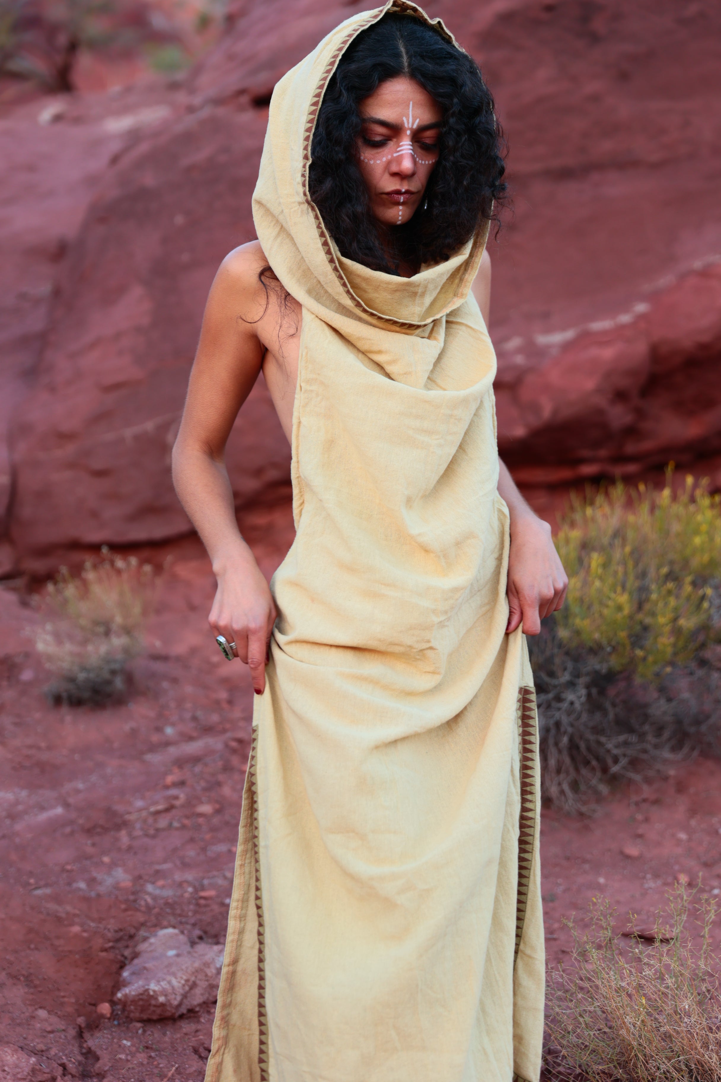 Tribal Muse Hooded Dress Sand