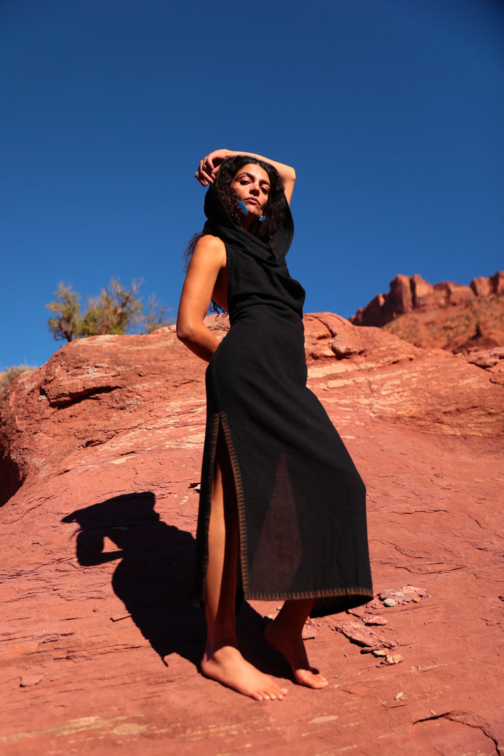 Tribal Muse Hooded Dress Black