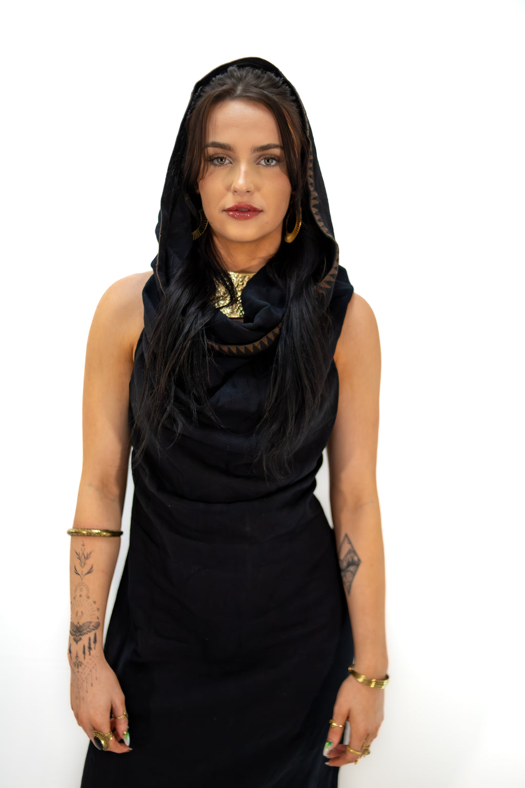 Tribal Muse Hooded Dress Black